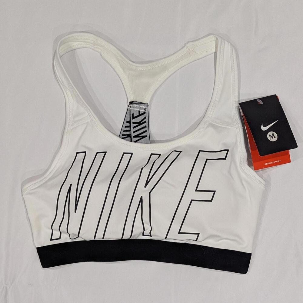 Nike Pro Classic Padded Sports Bra White Black Medium Support Size M New - Picture 4 of 7